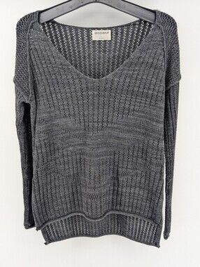 Gentle Fawn Charcoal Open-Knit V-Neck Sweater